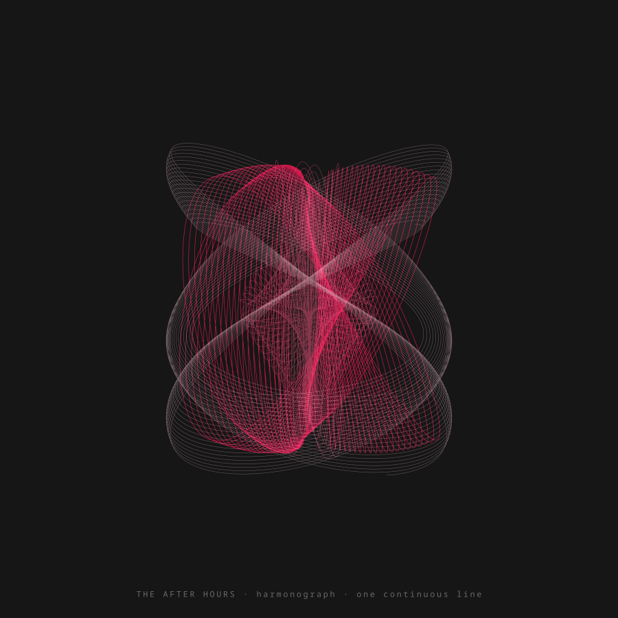 Harmonograph — a dense pink rose of one continuous line on near-black